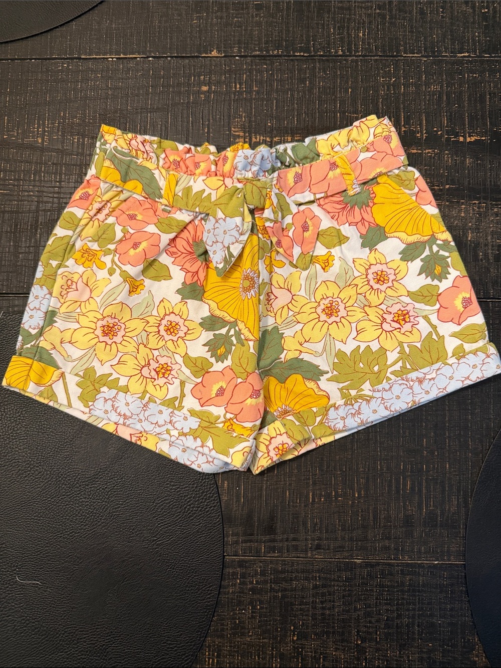 Janie and Jack Floral Tie-Waist High Waist Shorts in Yellow, Pink & Green